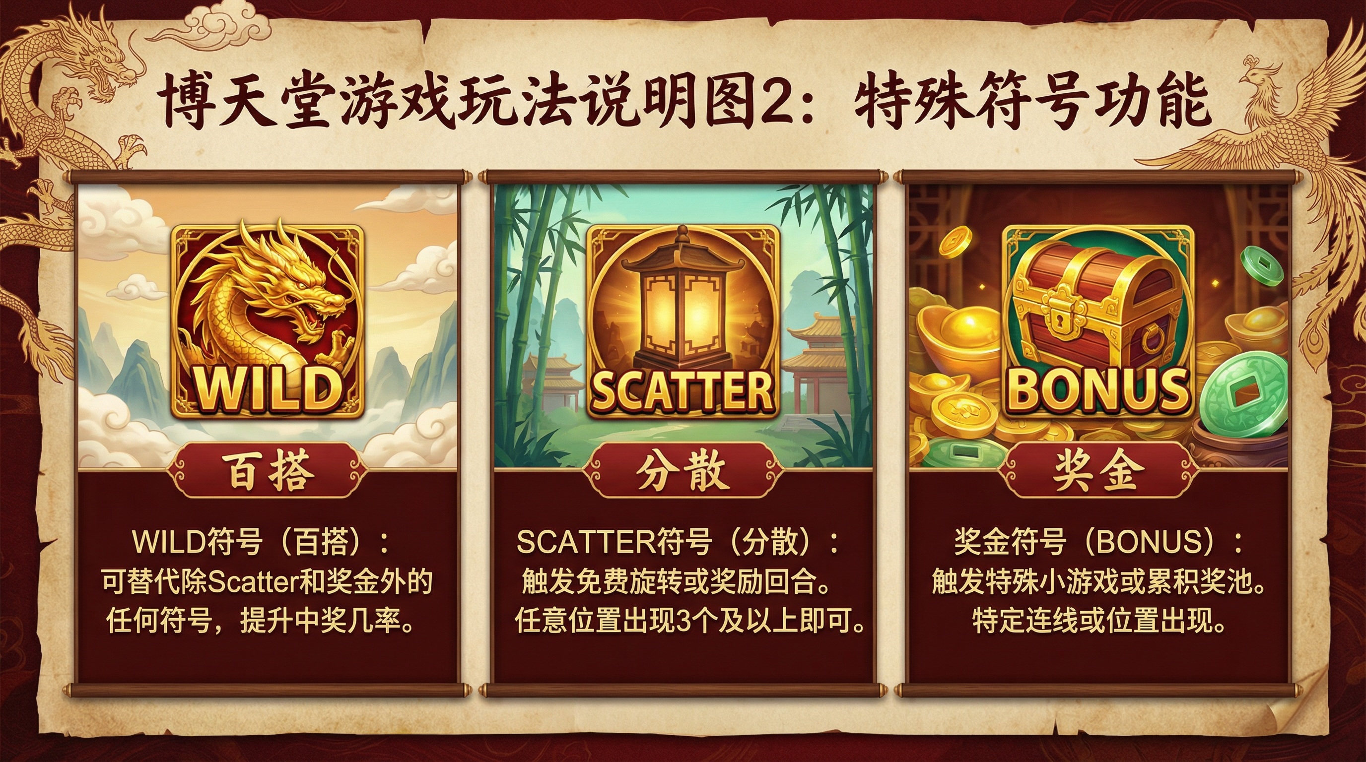 博天堂游戏玩法说明图2 - 特殊符号功能和奖金倍率